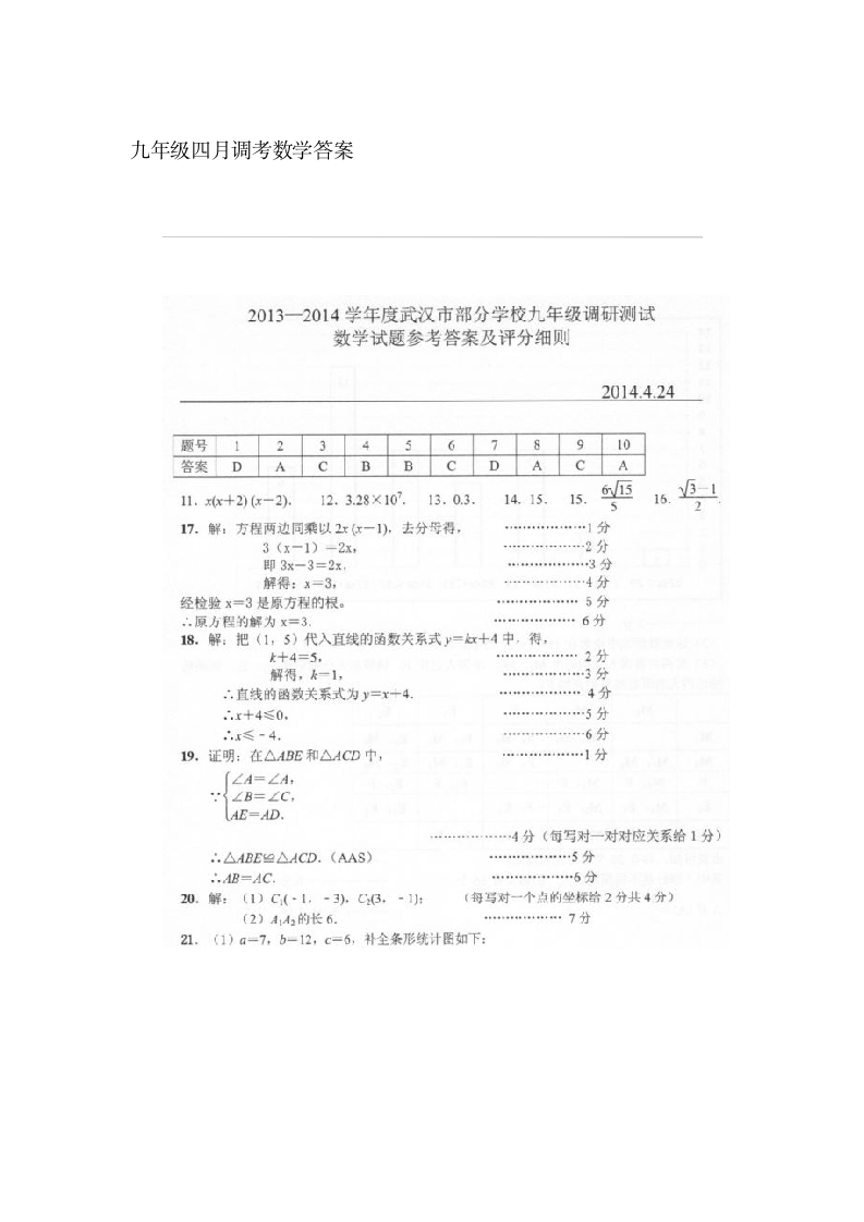 九年级四月调考数学答案第1页