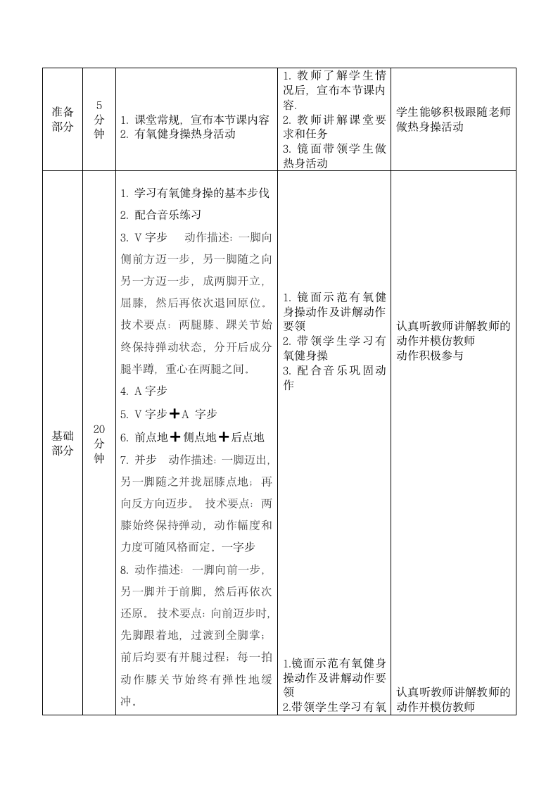 有氧健身操（教案） 体育五年级上册.doc第2页