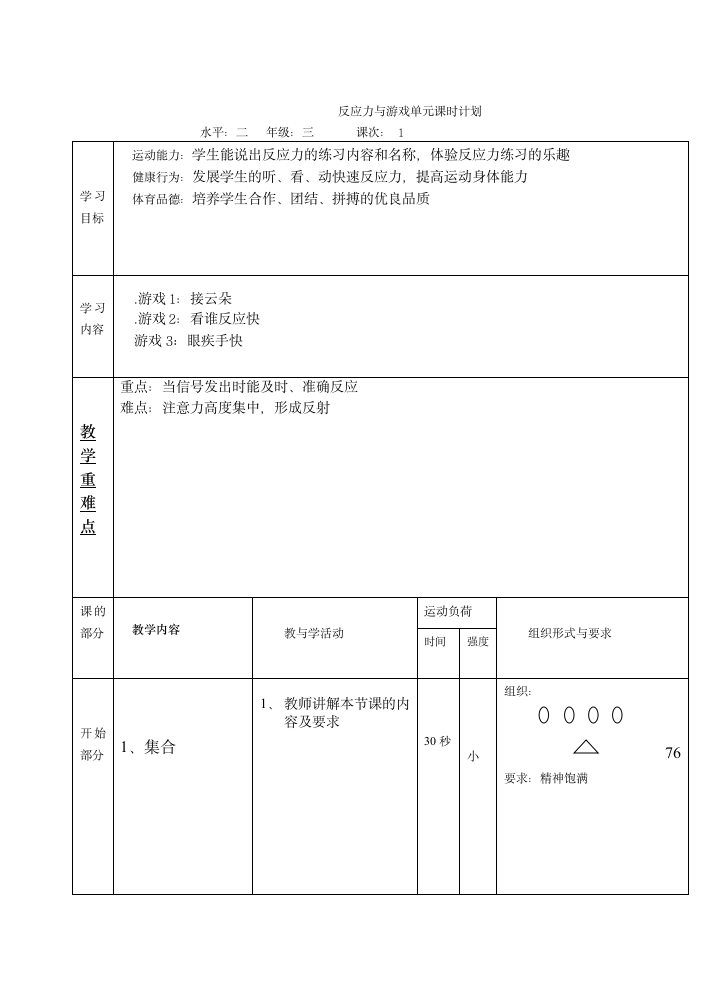 人教版三年级体育上册  体能：反应力与游戏（教案）.doc第2页