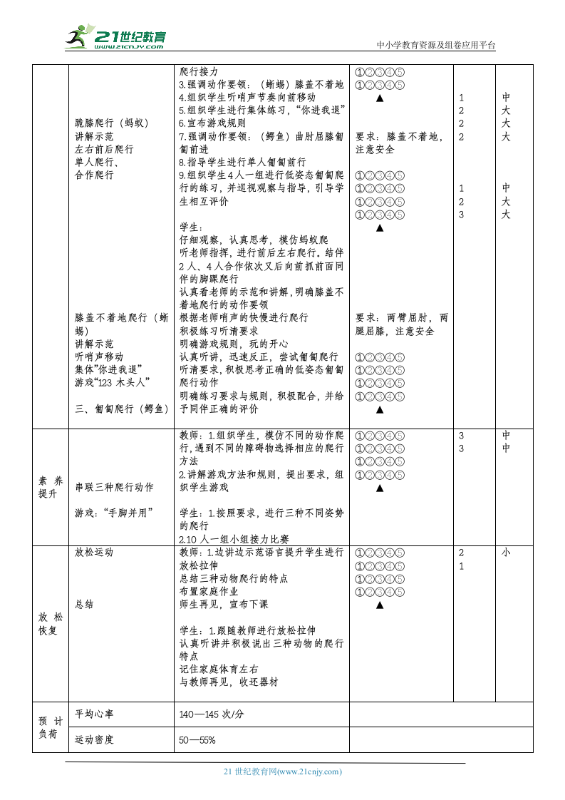 小学体育与健康1年级 18-6 基本移动爬行与游戏 大单元课时教案.doc第2页