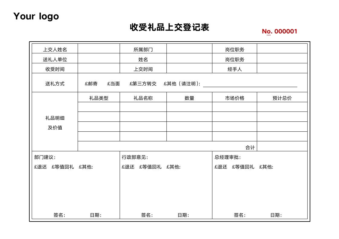 员工收受礼品礼物上交登记表廉政风险管控表.docx第1页