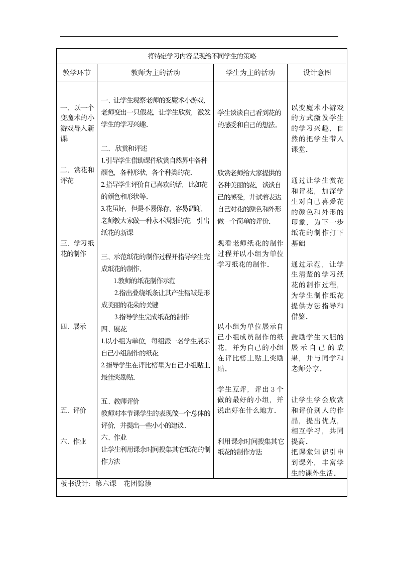 湘美版四年级美术下册《6. 花团锦簇》教学设计（表格式）.doc第2页