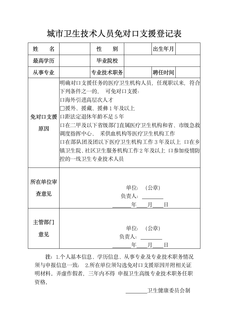 城市卫生技术人员免对口支援登记.docx