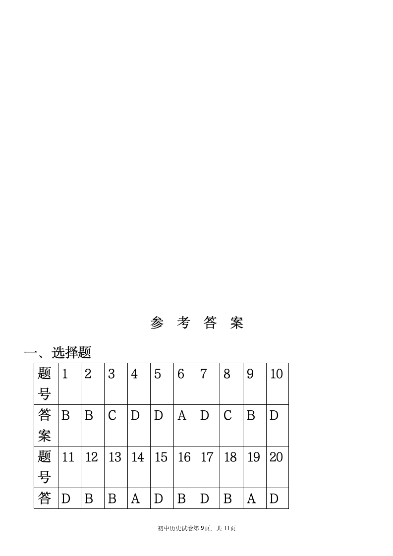 2020-2021学年七年级下册历史期中复习试卷 （含答案）.doc第9页