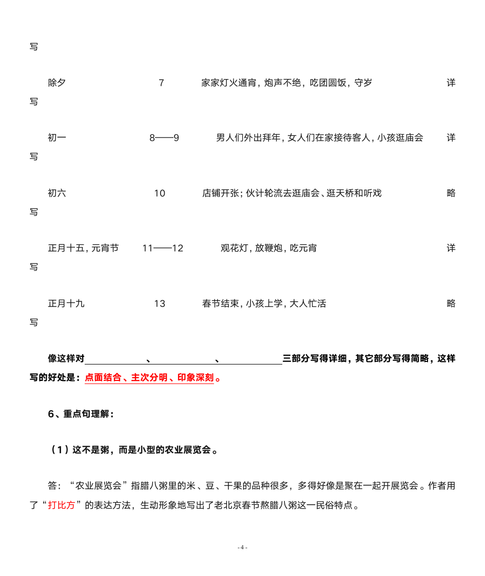 六年级 《北京的春节》阅读训练第4页