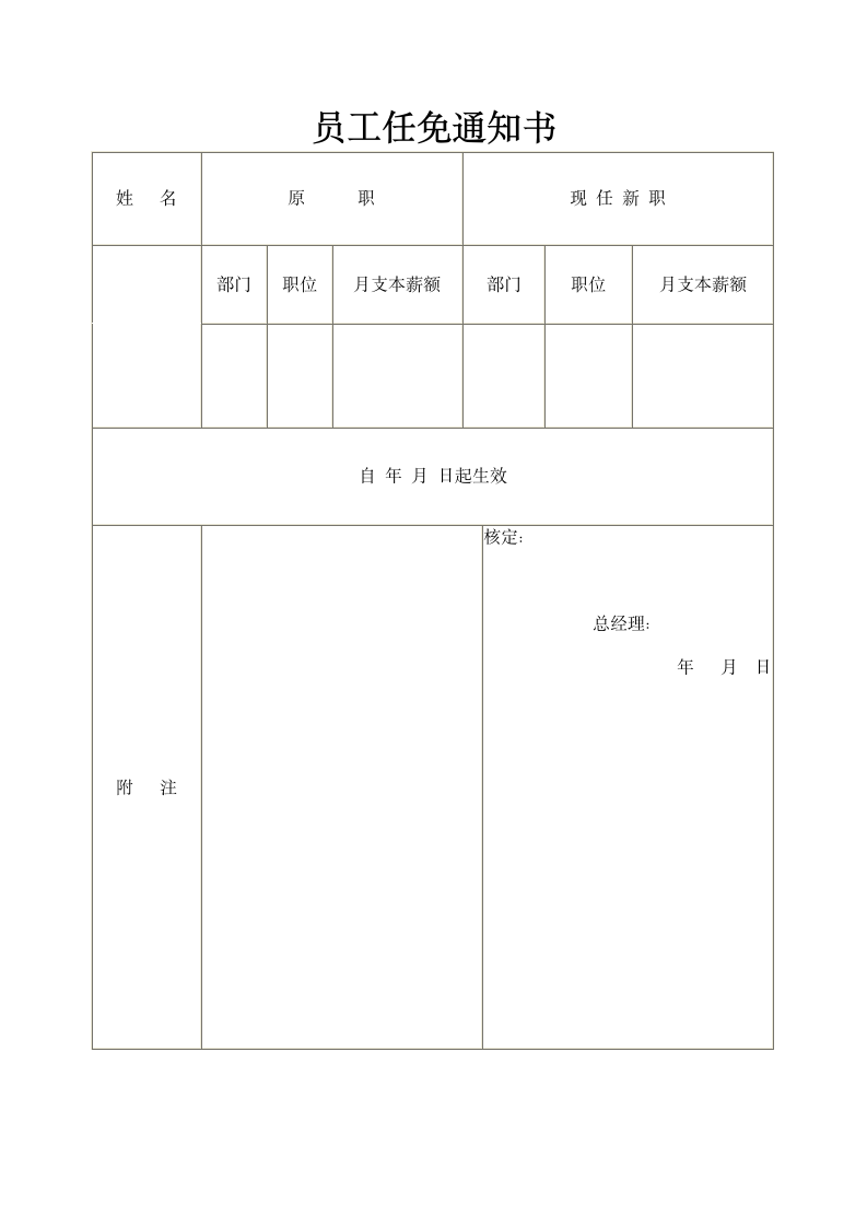 人事管理-员工任免通知书模板.doc