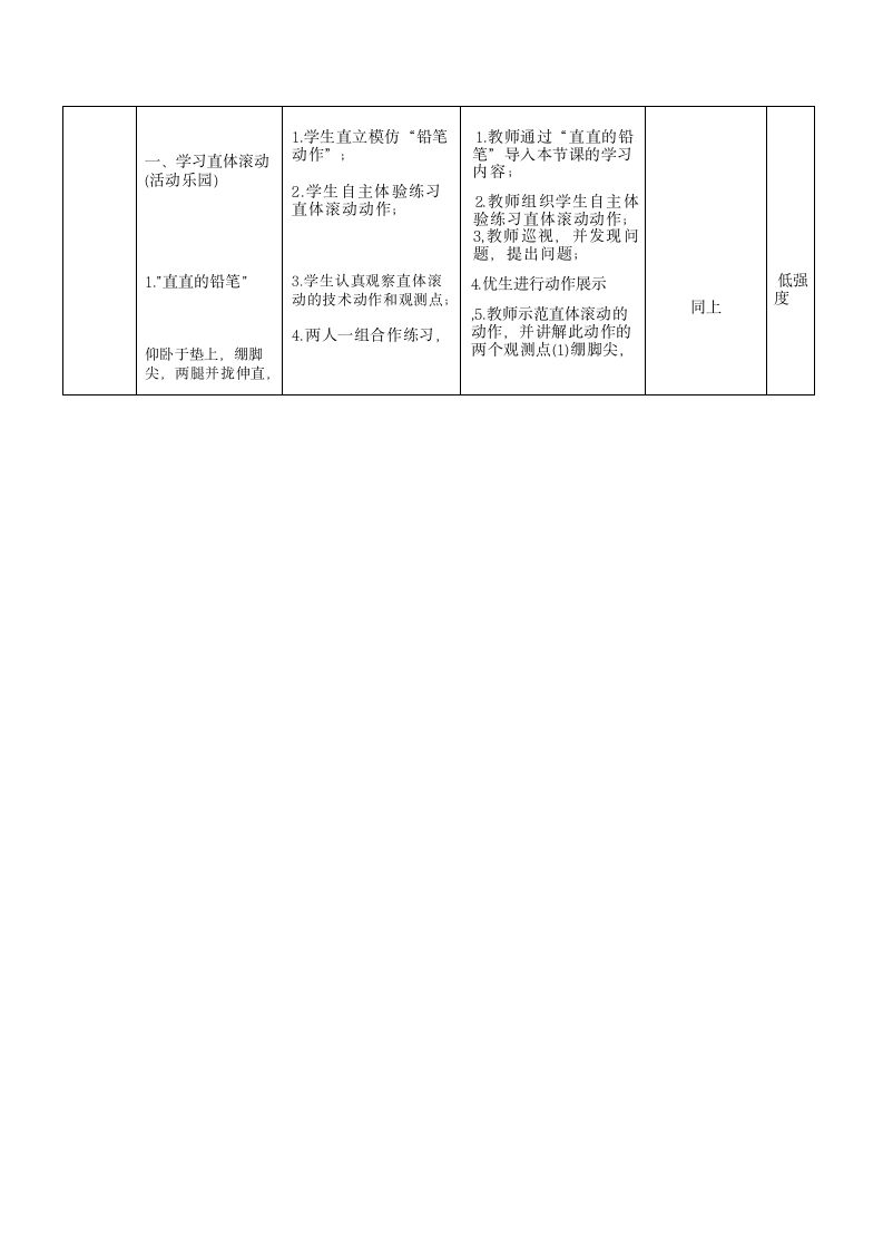 直体滚动与游戏  教学设计（表格式）人教版体育一年级上册.doc第2页