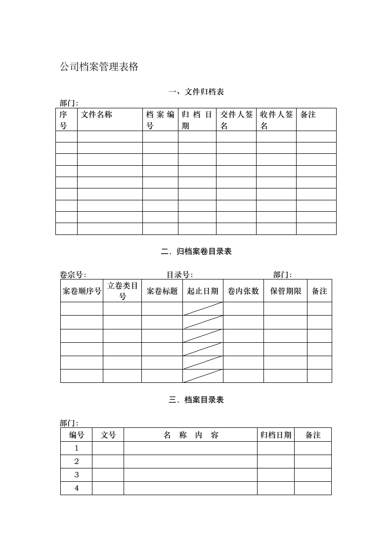 公司档案管理文件归档表及查阅登记表等（全）.doc第1页