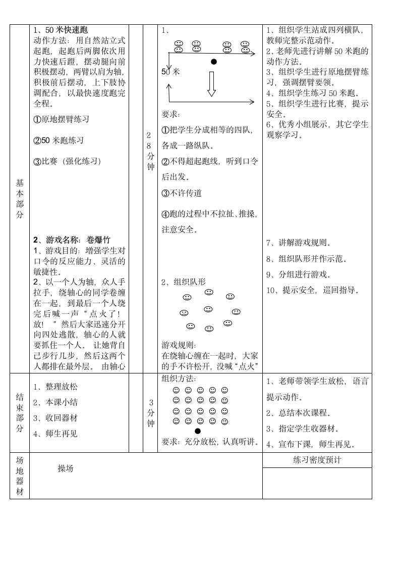 人教版3-4年级全一册50米快速跑、游戏（教案）（表格式）.doc第2页