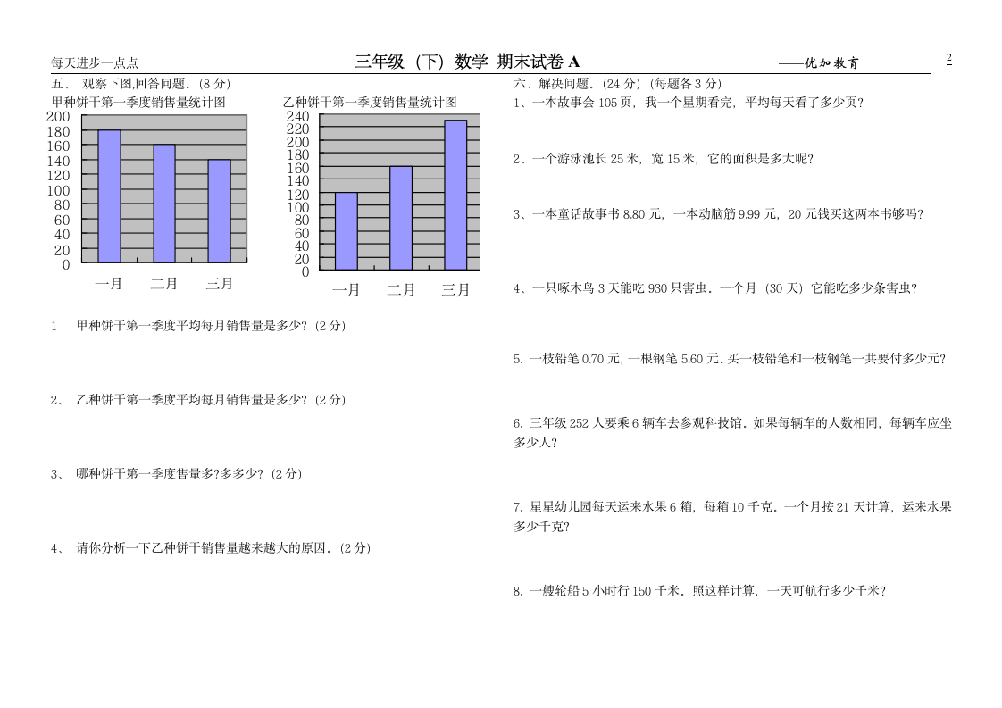 三年级数学下册期末试卷A第2页