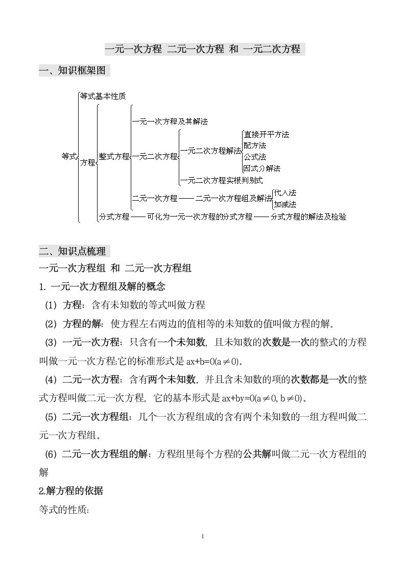 一元一次方程_二元一次方程组_一元二次方程第1页