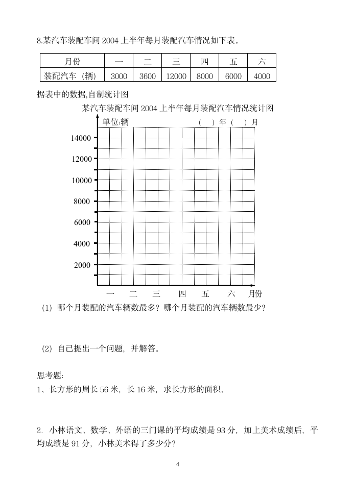 四年级下册数学期末试卷第4页