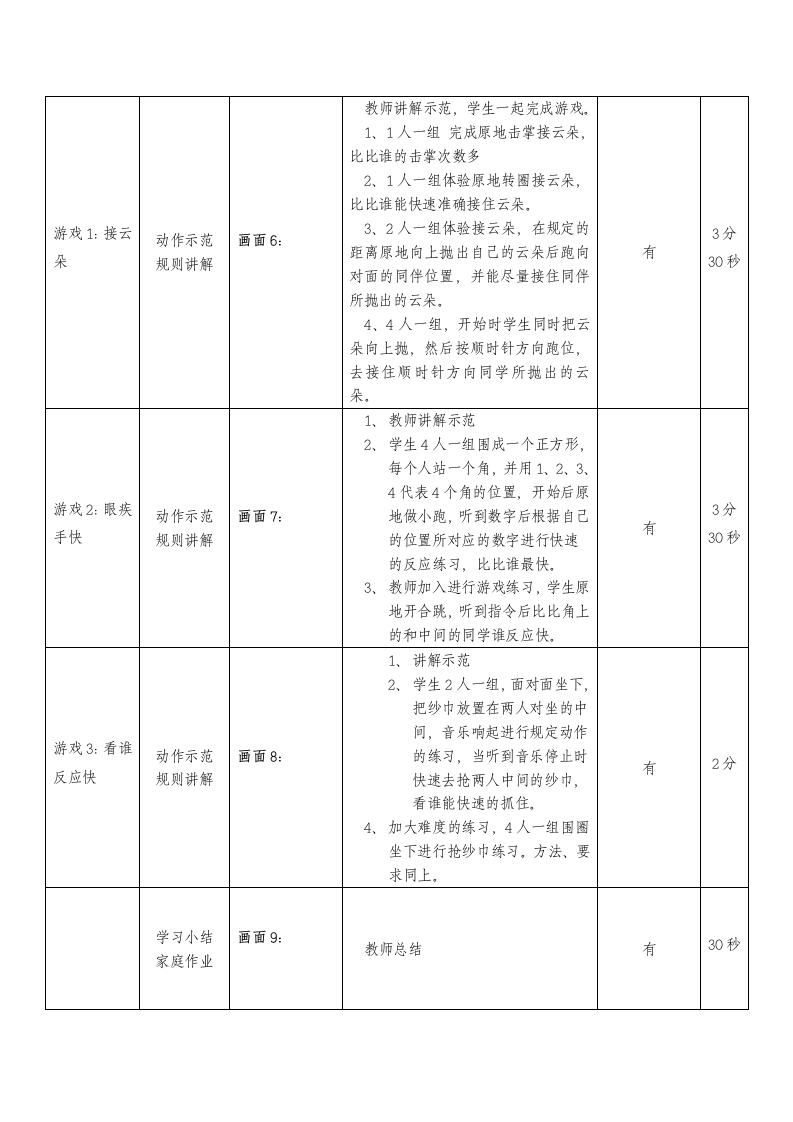 人教版三年级体育上册  体能：反应力与游戏 教案（表格式）.doc第3页