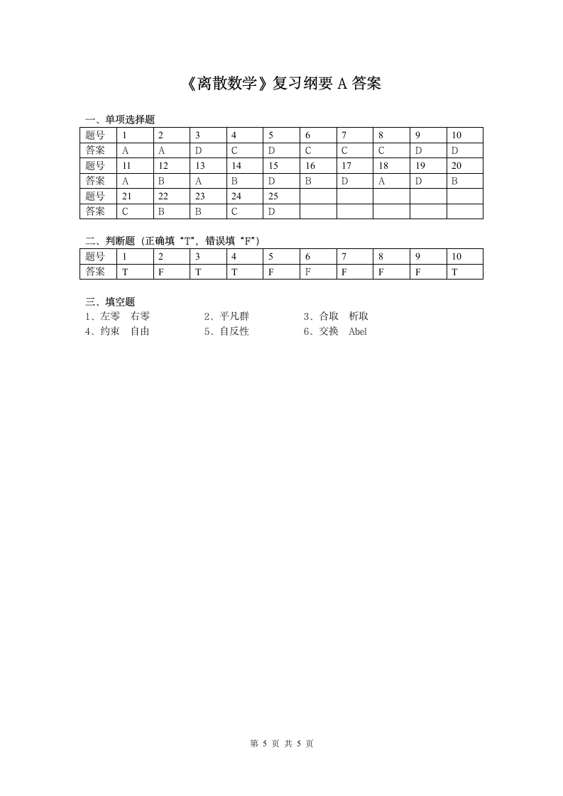 离散数学课程复习考试试题及答案A第5页