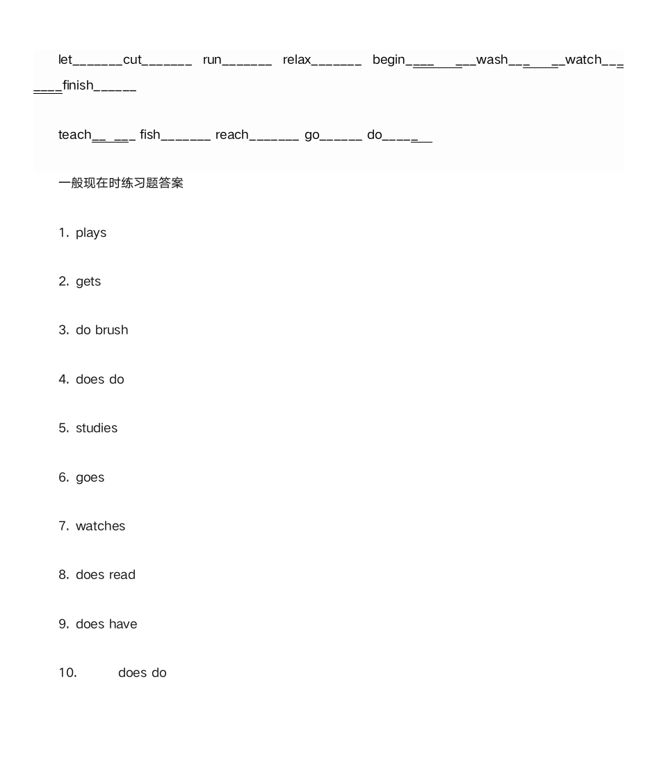 一般现在时练习题及答案第4页