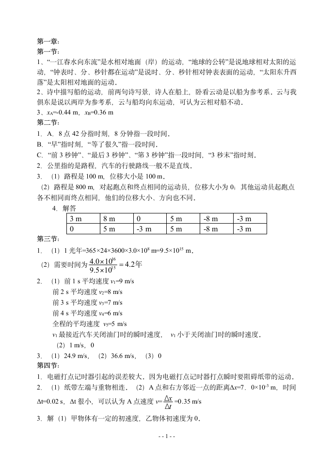 高中物理必修1课后习题答案第1页