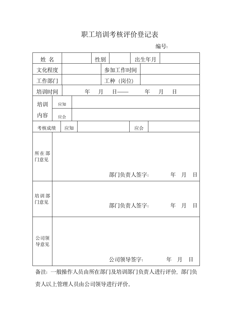 职工培训考核评价登记表.docx第1页