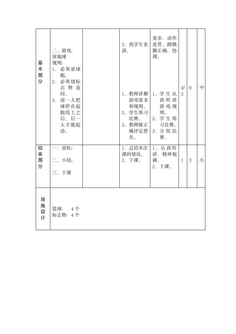 《跳跃：一脚踏跳，双脚落地与游戏：滚地球》教案-（表格式）2021-2022学年体育与健康（水平二）三年级上册-人教版.doc第2页