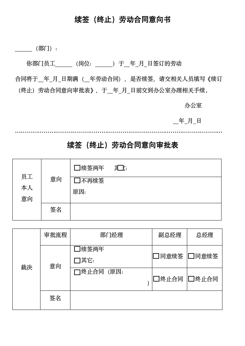 续签（终止）劳动合同意向书.doc第1页