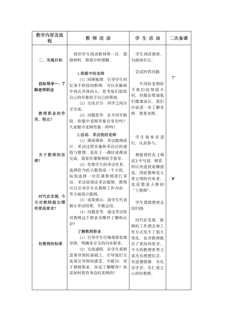  6.1 走近老师 教案（表格式）.doc第2页