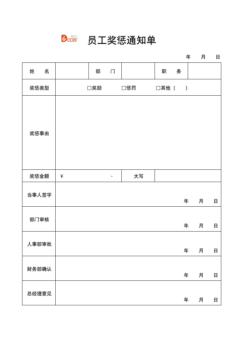 人事员工奖惩通知单.docx第1页