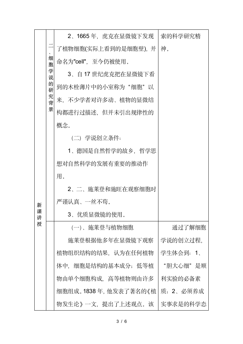 人教版生物七上第一单元第一章 科学家的故事  施莱登、施旺与细胞学说 教案.doc第3页