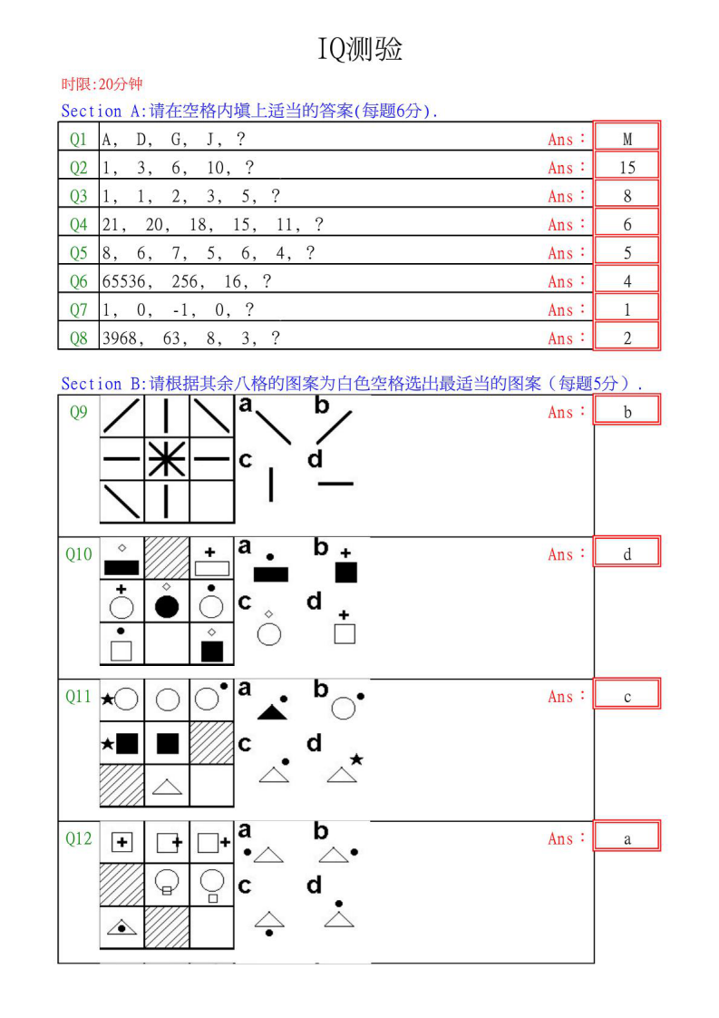 IQ测试题和答案第1页