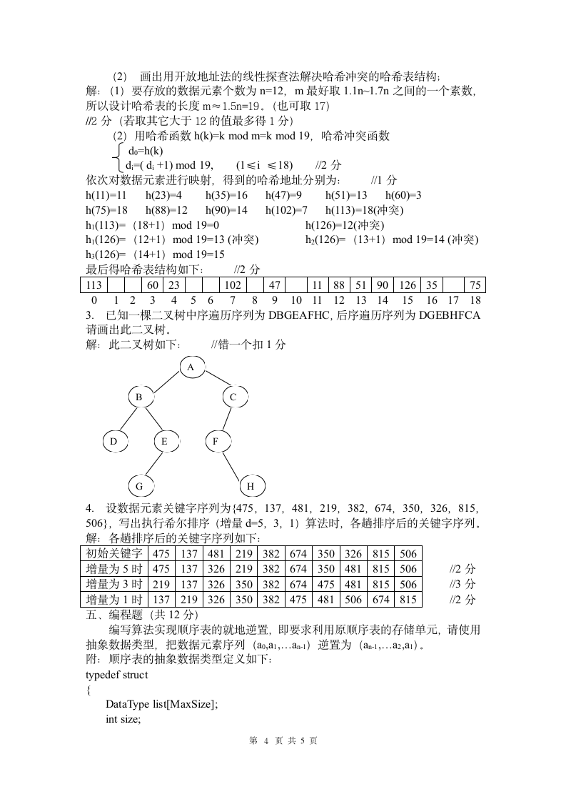 数据结构试题A200711答案第4页