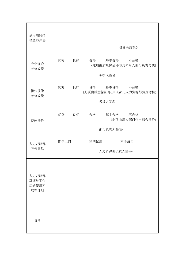 试用期满上岗考核登记表.wpt第2页