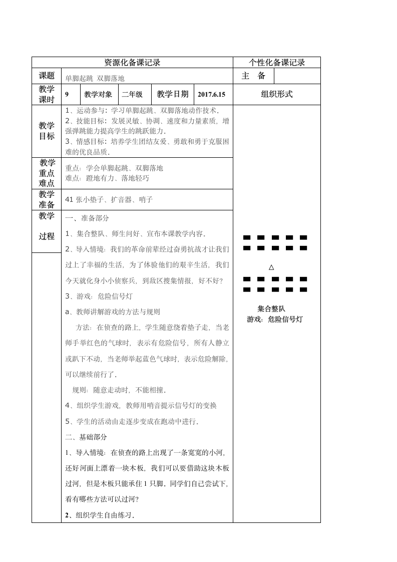 二年级体育单脚起跳 双脚落地 教案 全国通用.doc第1页