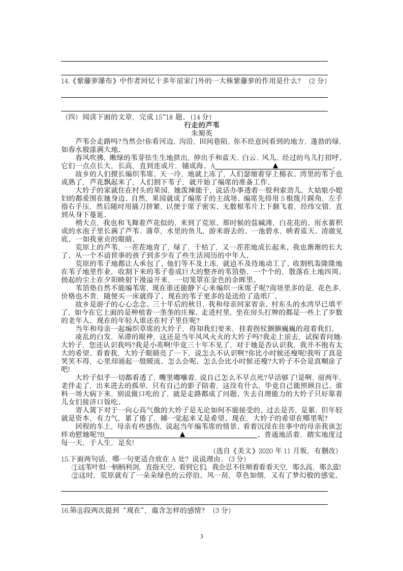 部编版语文七年级下册第五单元检测试卷（含答案）.doc第3页