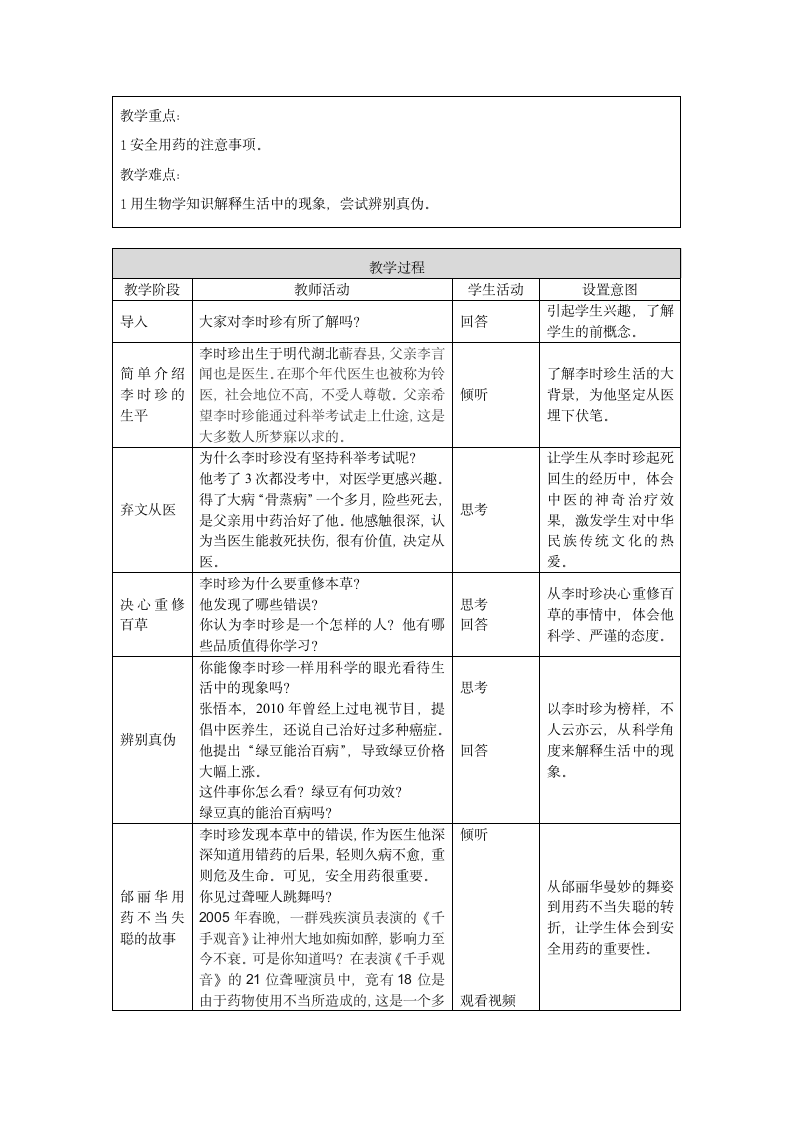 人教版初中生物八年级下册第八单元第二章 科学家的故事—李时珍与《本草纲目》教案.doc第2页