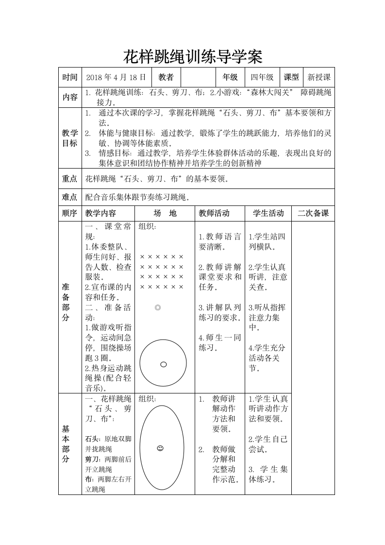 四年级体育  花样跳绳训练  教案 全国通用.doc第1页