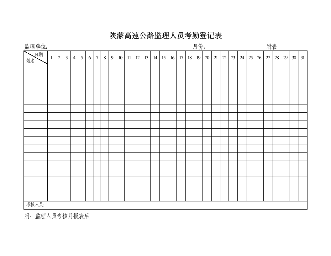 陕蒙高速公路监理人员考勤登记表.doc第1页