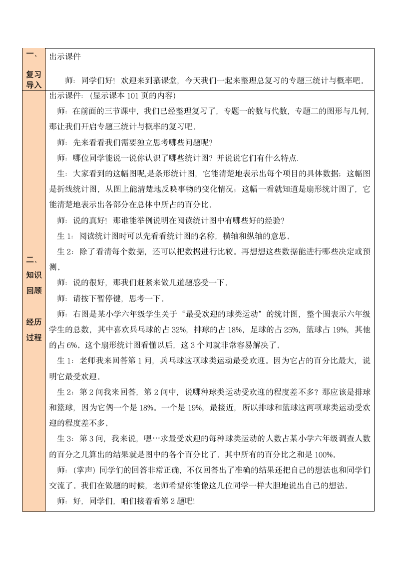 六年级数学北师大版上册 总复习：统计与概率  教案（表格式）.doc第2页