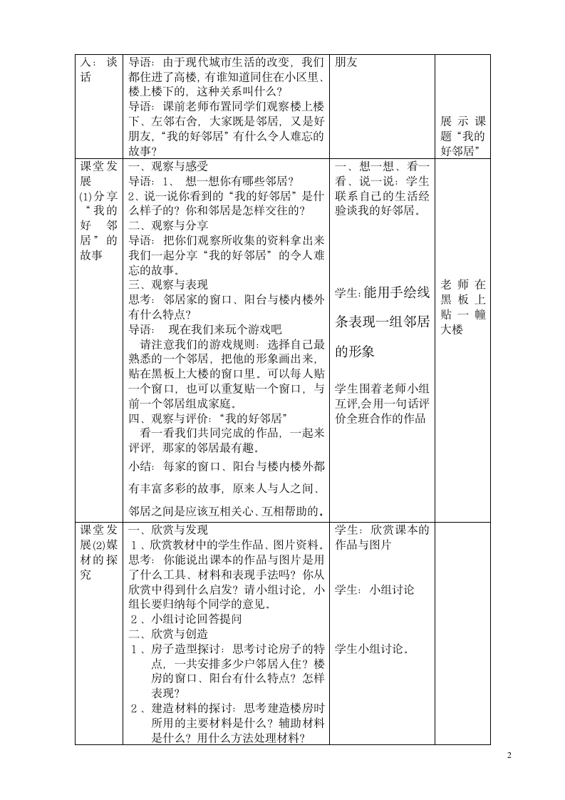 岭南版三年级上册 美术 教案 4.9 我的好邻居.doc第2页