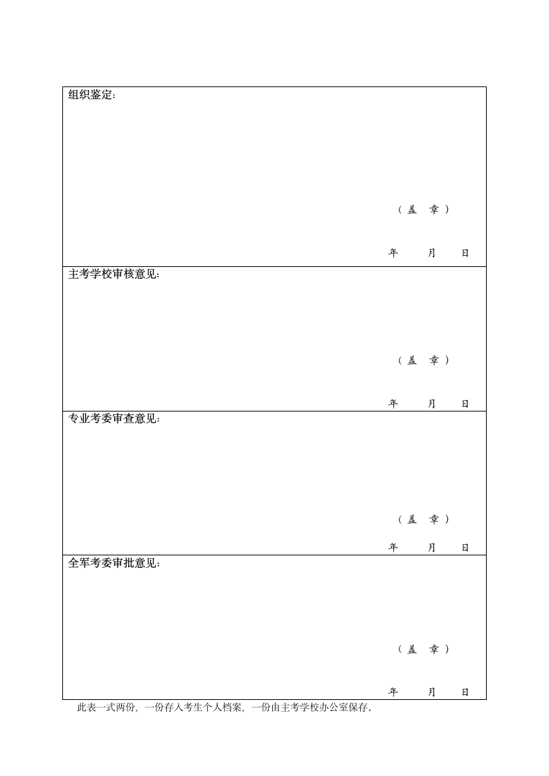 高等教育自学考试毕业生登记表第2页