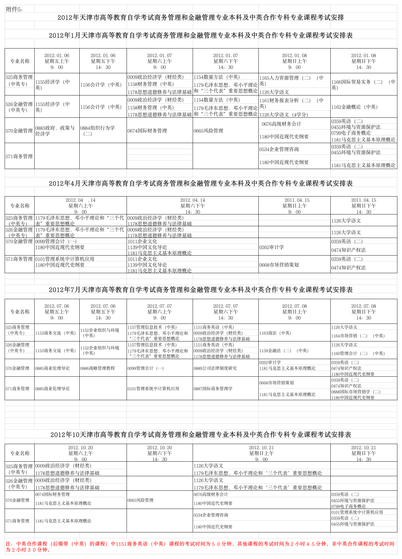 天津高自考2012考试时间第1页