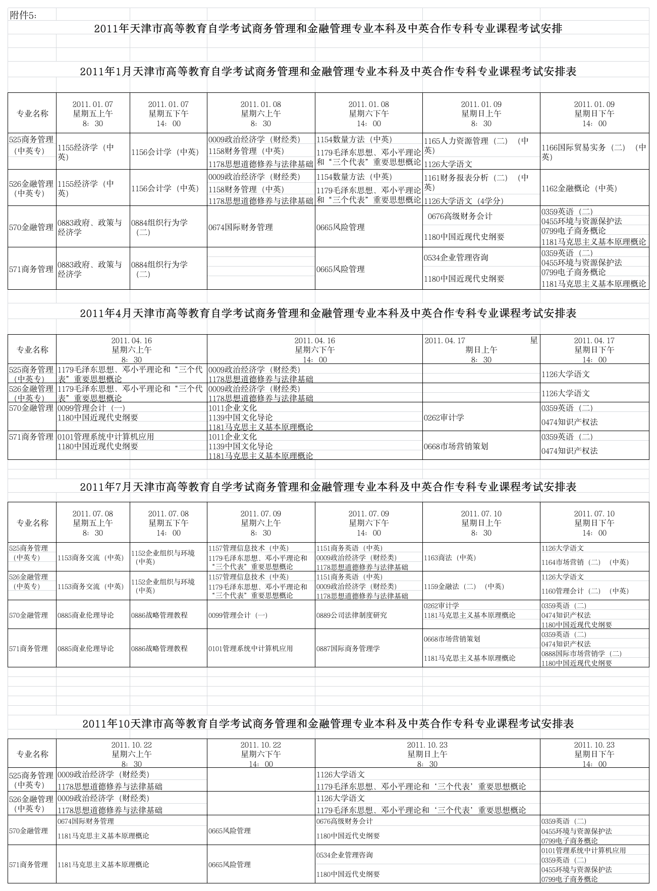 天津2011高自考时间安排5-5第1页