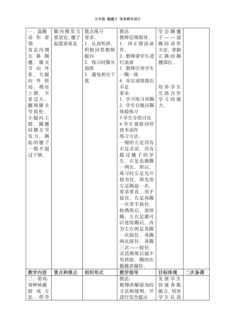 五年级体育教案-踢毽子 全国通用.doc第2页