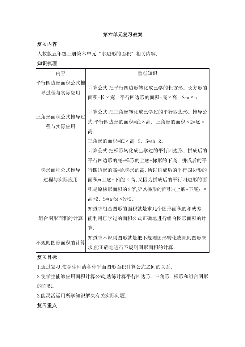 人教版数学五年级上册 第六单元复习教案.doc第1页