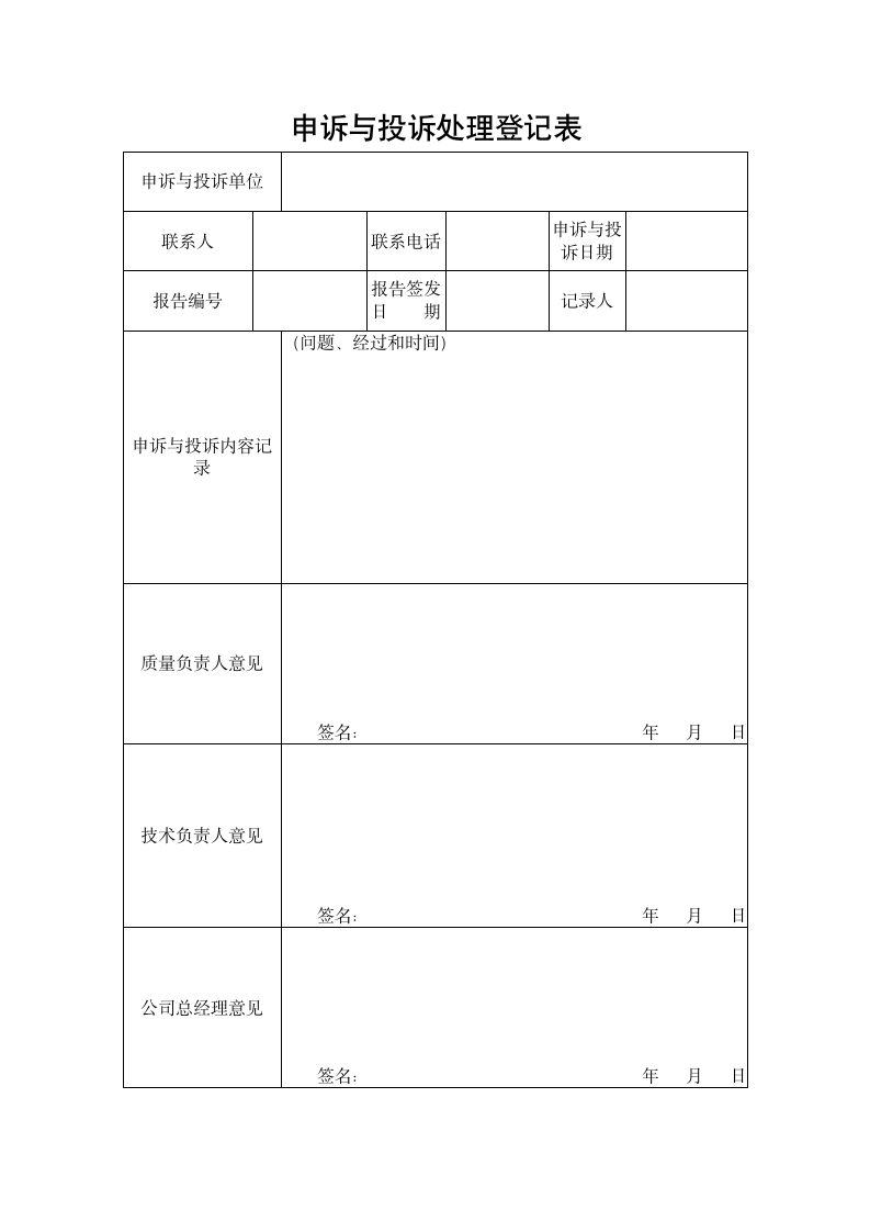 申诉与投诉处理登记、调查处理表.docx