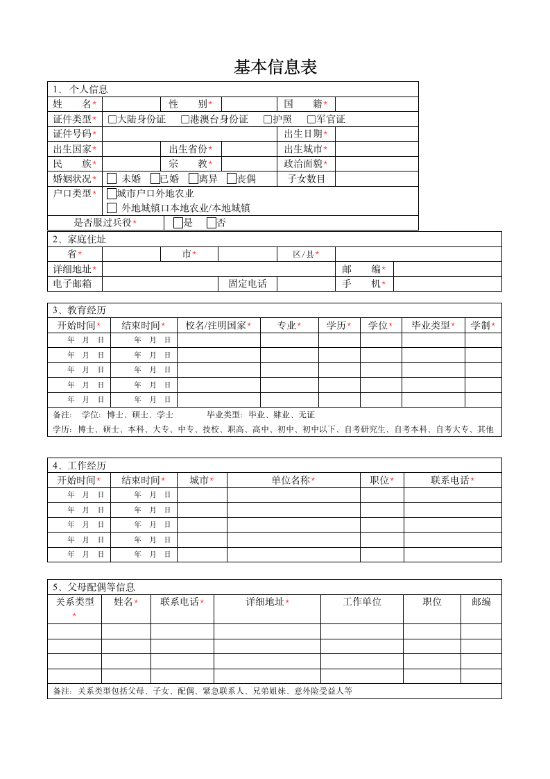 央企2020版入职基本信息登记表.docx第1页