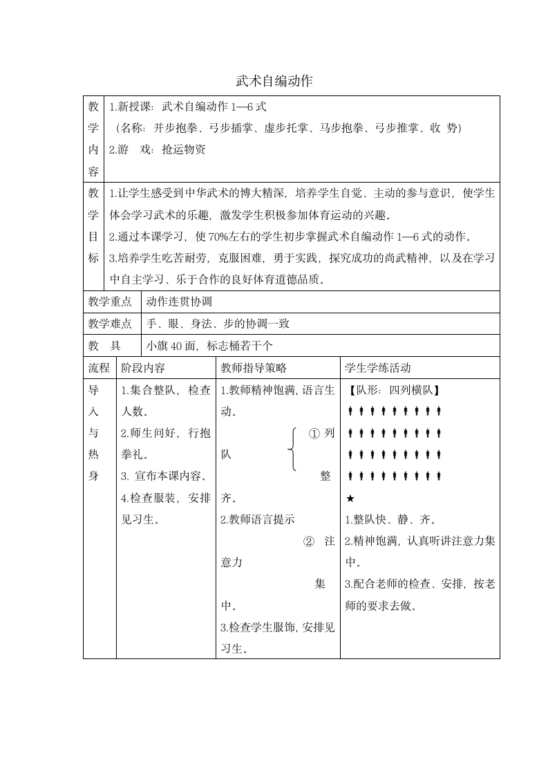 四年级体育   武术自编动作     教案  全国通用.doc第1页