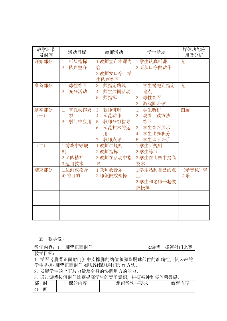 全国通用 五年级下册体育  脚背正面射门 教案.doc第2页