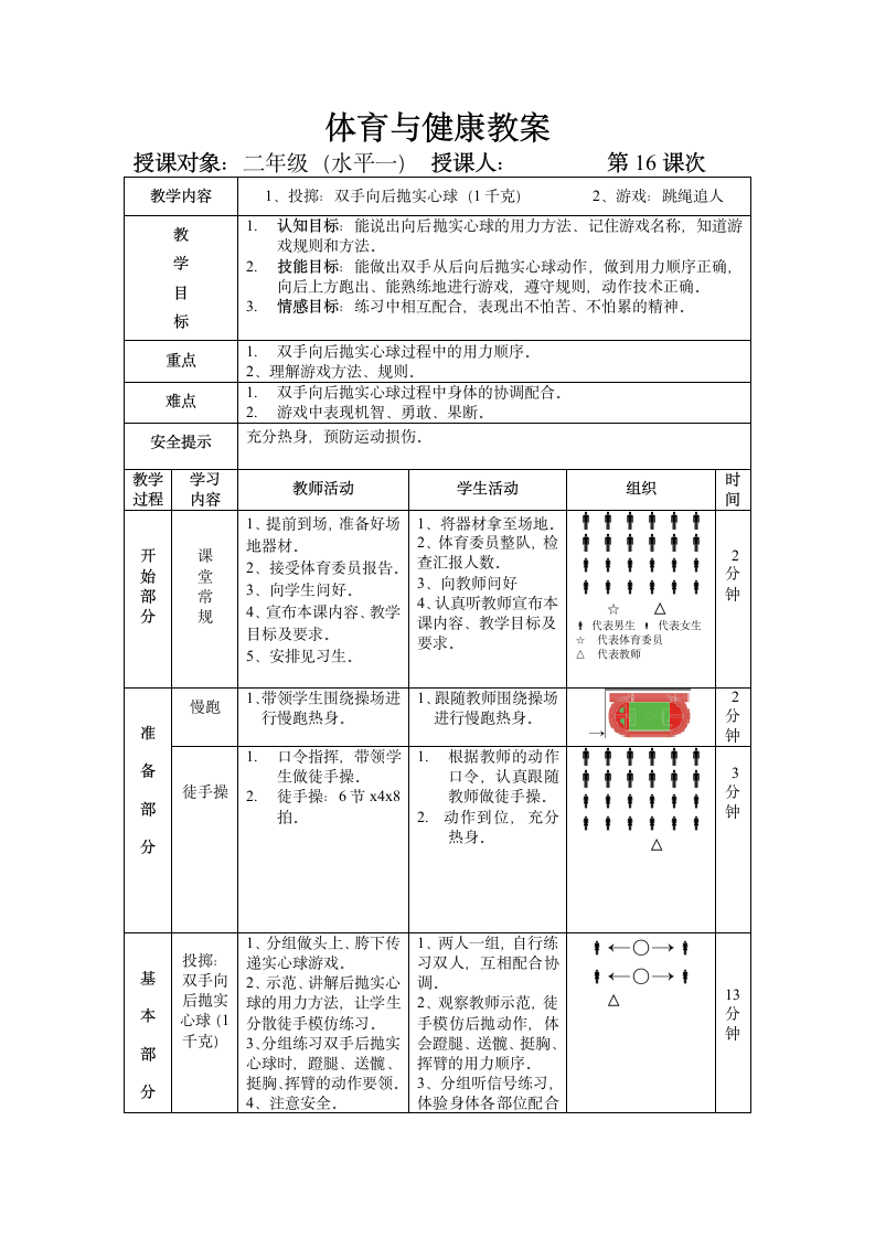 投掷（教案） 体育与健康二年级上册（表格式）.doc第1页