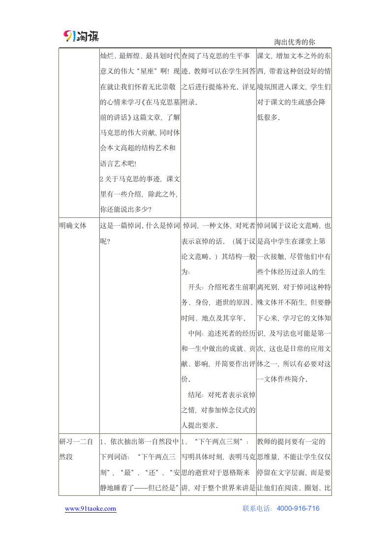 语文-人教版-必修2-教学设计8：第12课 在马克思墓前的讲话.doc-第四单元-教学设计.doc第2页