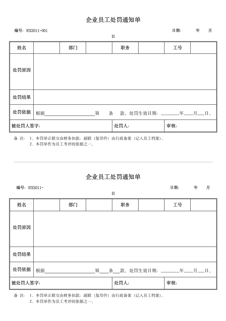 企业员工处罚通知单.docx第1页