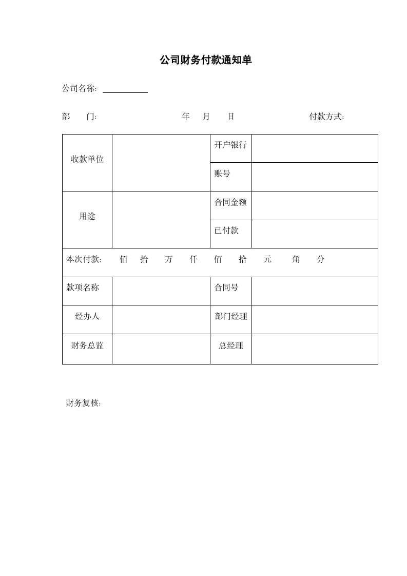 公司财务付款通知单.docx