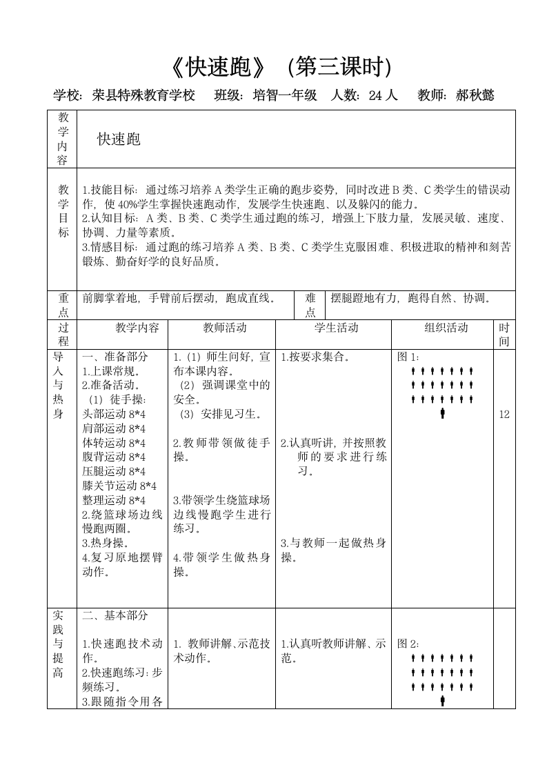 人教版 一年级上册体育   4.2快速跑  教案（表格式）.doc第4页